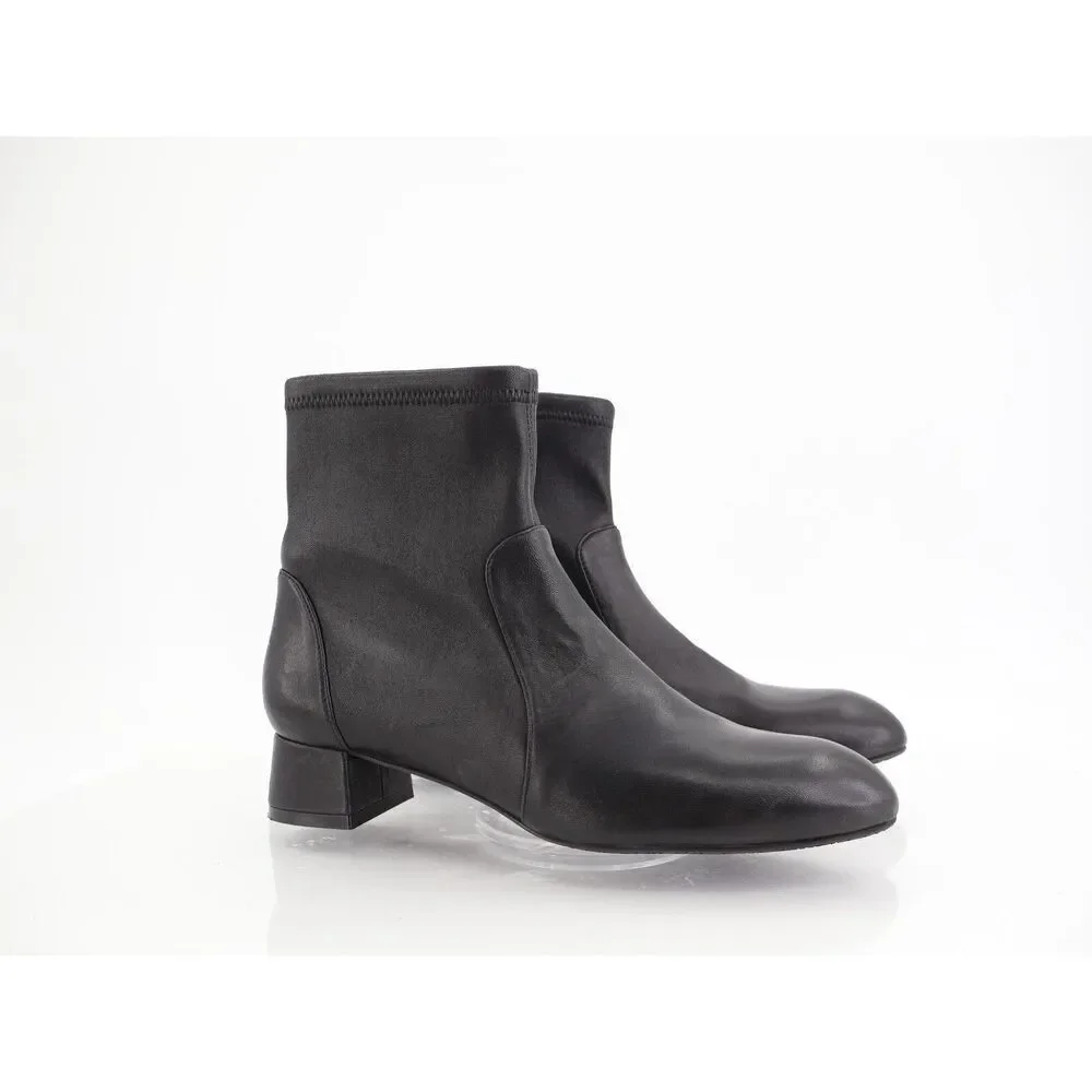 Stuart Weitzman Odetta Ankle Pull On Bootie Size 7.5 Black Leather Pointed Toe
